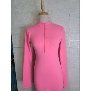 Đầm thun cotton nữ đẹp màu hồng neon thể thao cổ dây kéo trụ chuẩn hàng vnxk xuất dư xịn nhà máy đã cắt tag