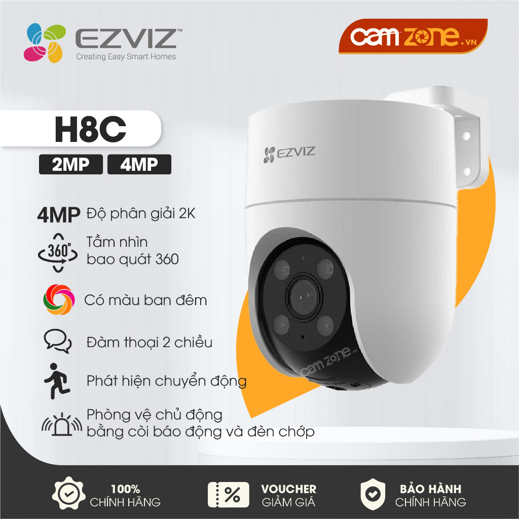 Camera WIFI EZVIZ H8c 2MP/4MP 2K+ - Quay Ngoài Trời 360 Độ, Đàm Thoại 2 Chiều, Màu Ban Đêm, Phát Hiện Chuyển Động