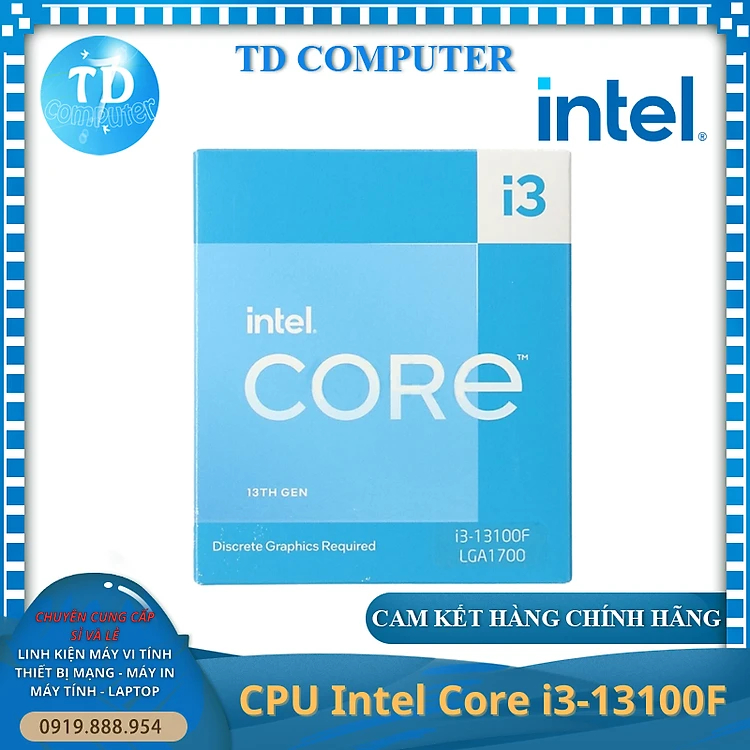 CPU Intel Core i3 13100F 3.4GHz (Không GPU, Socket 1700, 4 Nhân 8 Luồng 12MB) - Hàng chính hãng