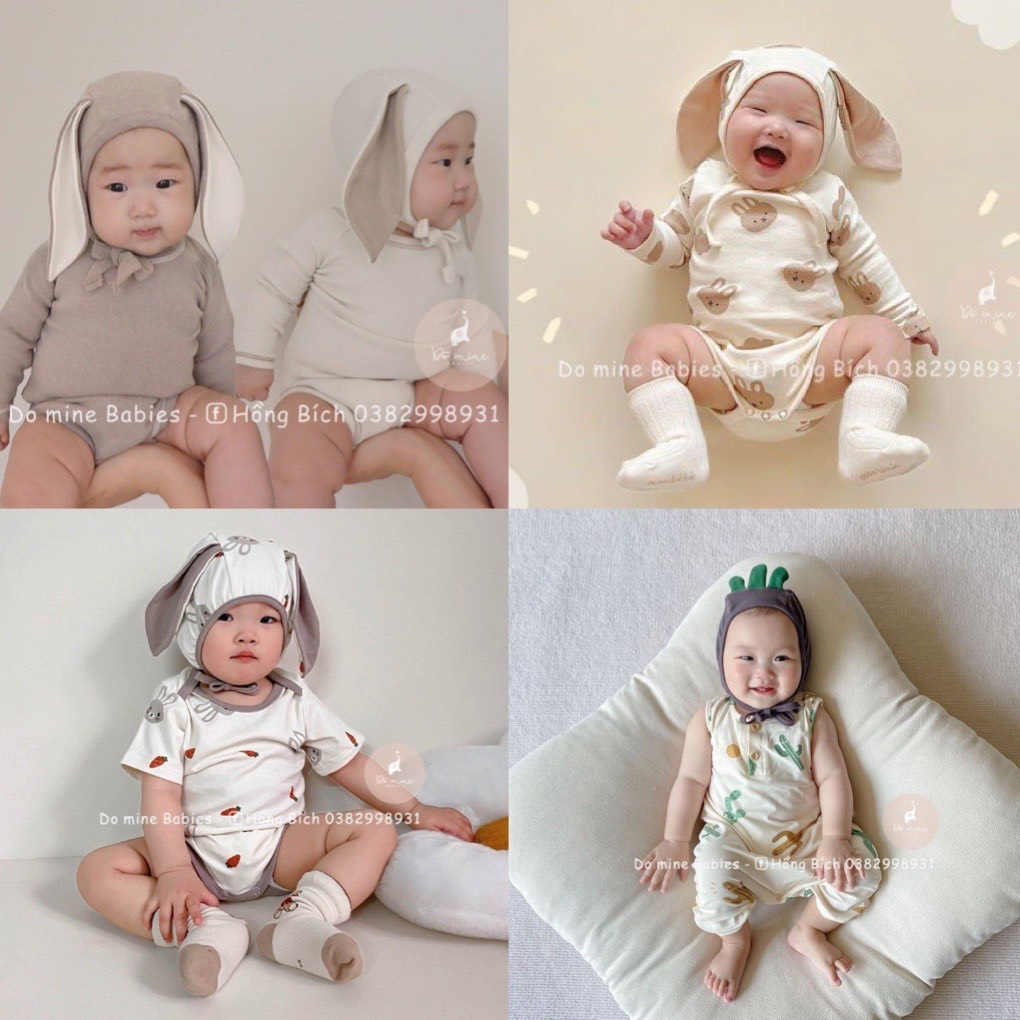 ( Hàn quốc ,bé sơ sinh ) Set body mũ tai thỏ cho em bé trai bé gái dễ thương phong cách Hàn cực hót
