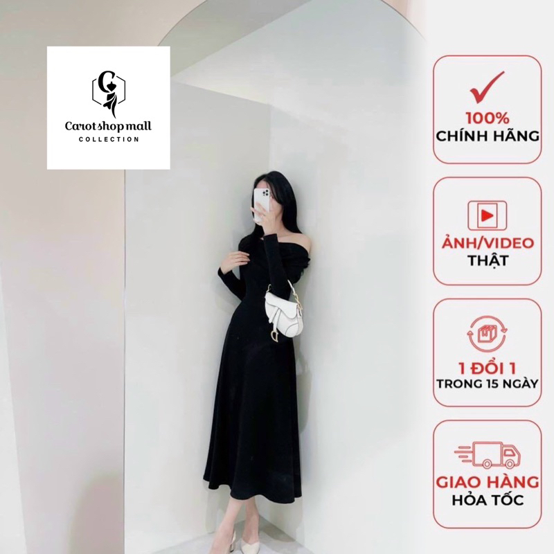 Đầm trễ vai dáng xoè tay dài - CarotShop