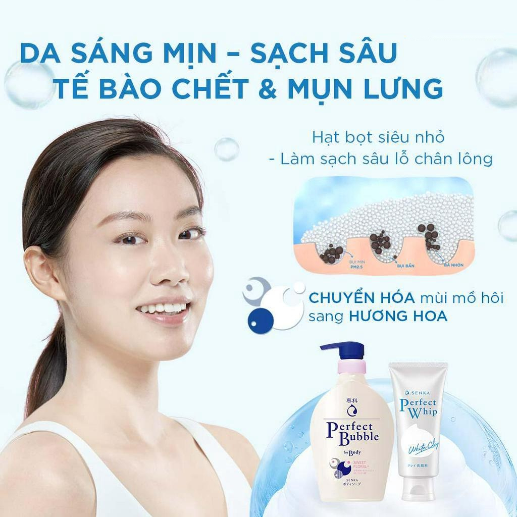 Bộ Đôi Senka Sữa Tắm Hương Hoa Dịu Ngọt 500ml và Sữa Rửa Mặt Đất Sét Trắng White Clay 120g