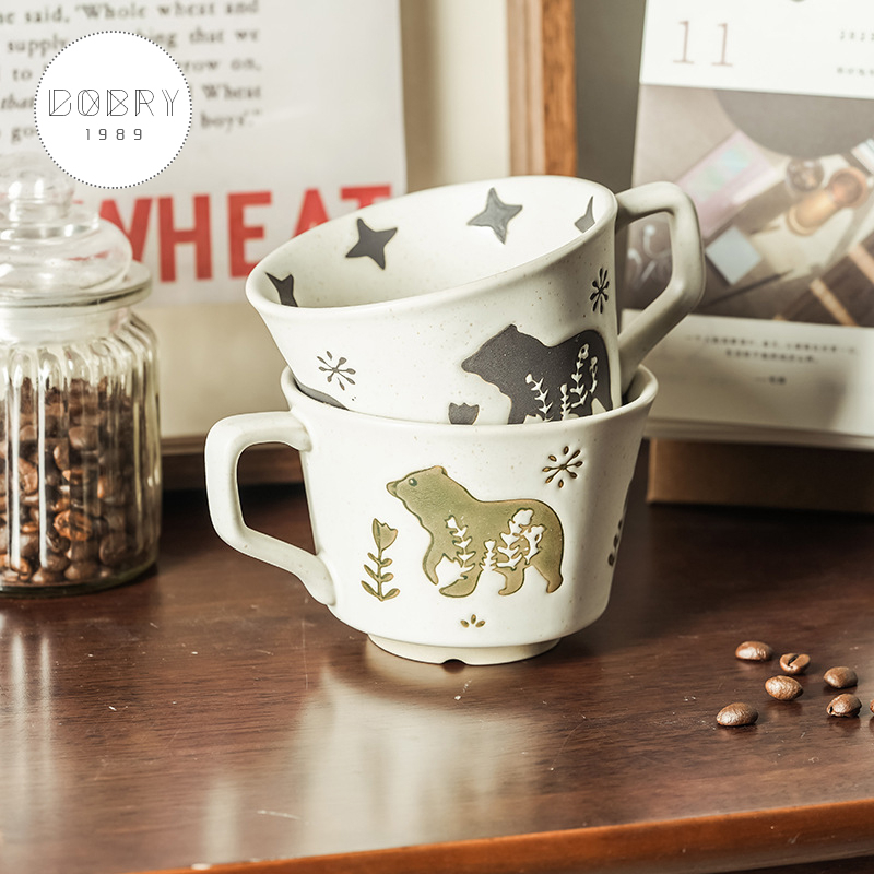 Cốc gốm sứ phong cách Vintage cổ điển, hoa văn vẽ tay tráng men chủ đề Động vật, Ly sứ chịu nhiệt chất lượng cao