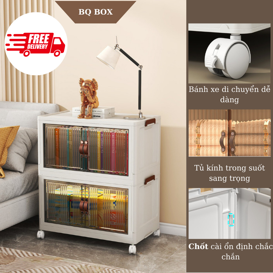 Tủ chuyên dụng đựng đồ - tủ đựng đồ để quần áo cửa trong suốt khóa nam châm, chất liệu nhựa PP cao cấp chiều rộng 56cm