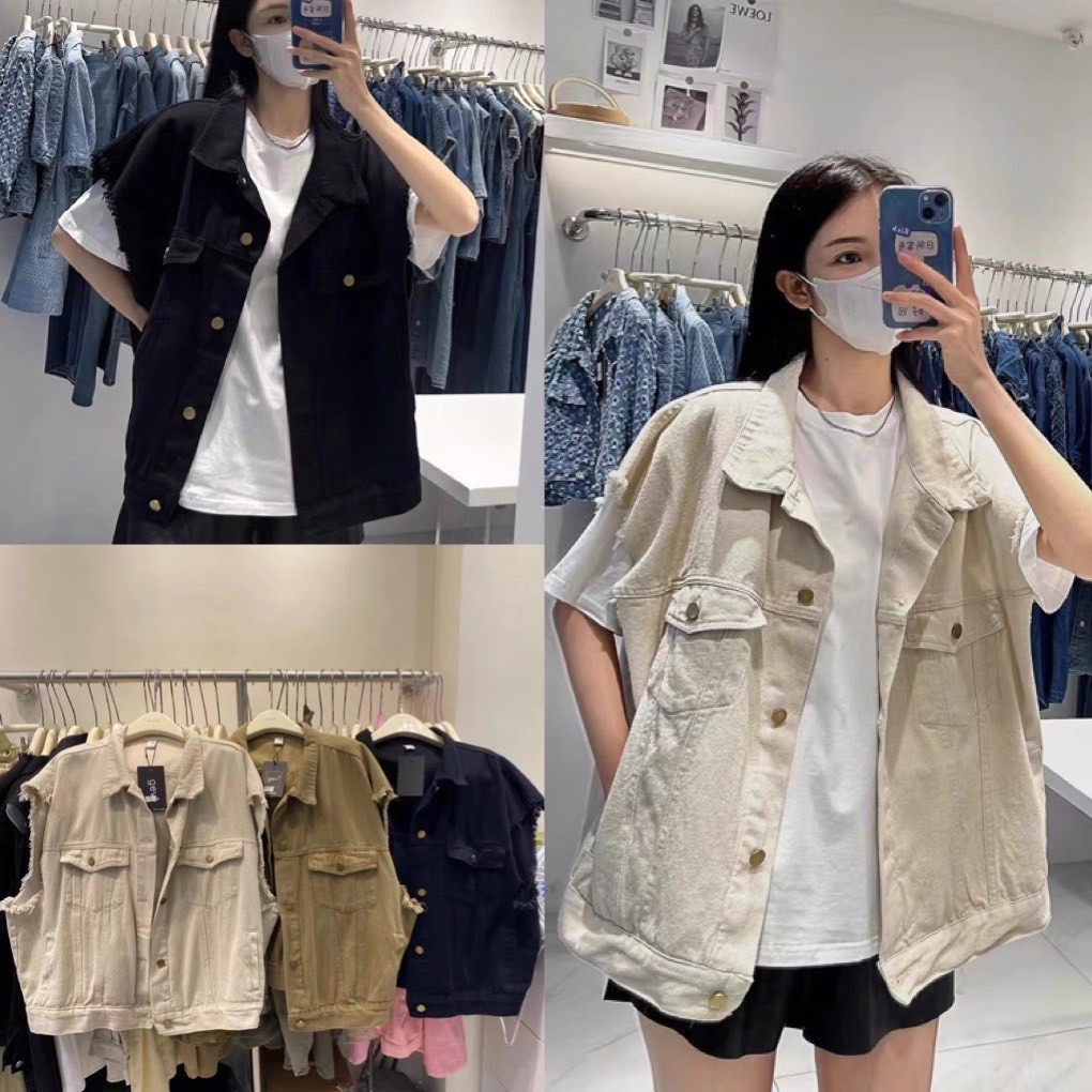 Áo gile jean nữ form rộng, áo khoác bò denim jackit dáng dài nam nữ unisex phong cách hàn quốc