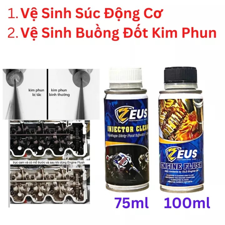 Bộ Sản Phẩm Súc Động Cơ Làm Sạch Máy, Vệ Sinh Buồng Đốt, Kim Phun, Phụ Gia Nhớt Nano Protect Zeus