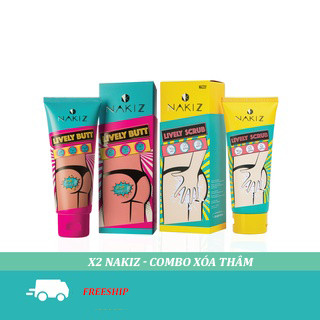 NAKIZ - Lively Butt + Lively Scrub x2 tác dụng, xóa đen mông, đen bẹn, tẩy tế bào chết cho da vùng kín, vùng da nhạy cảm
