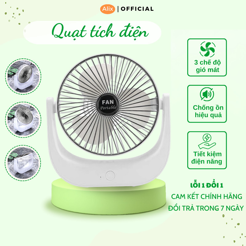 Quạt Tích Điện Alix Mini Để Bàn Với 3 Chế Độ Gió Tiết Kiệm Điện Năng