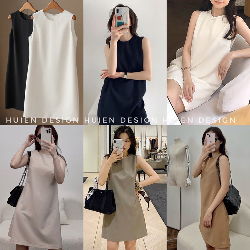 Váy nữ 2 lớp form suông hàng thiết kế Huien Design thời trang cao cấp, đầm sát nách có túi, khoá giọt lệ dễ mix đồ