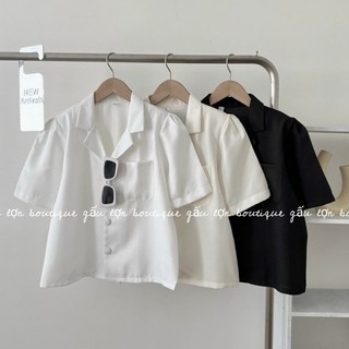 Áo sơ mi cổ vest vai bồng ulzzang hàn quốc