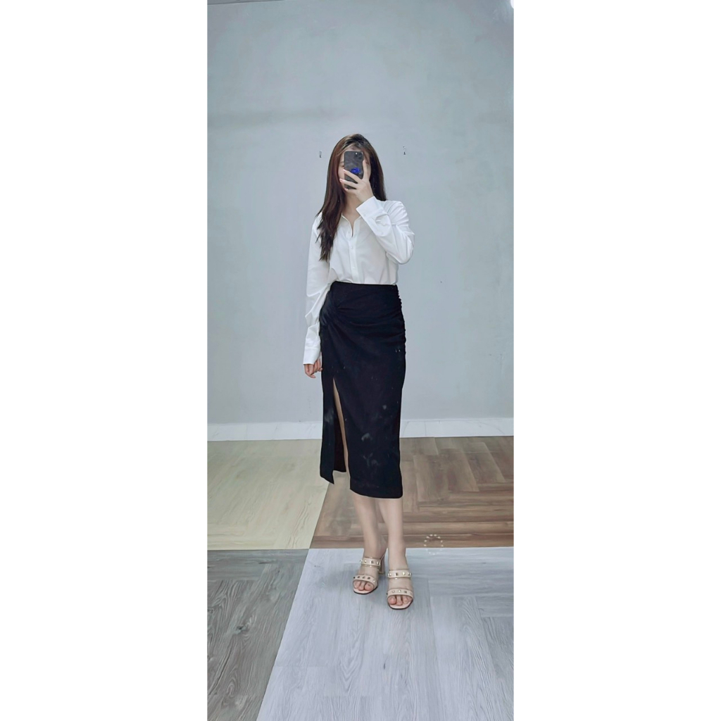 CHẤN VÁY ZARA XẺ TÀ CONG SỞ MÀU ĐEN