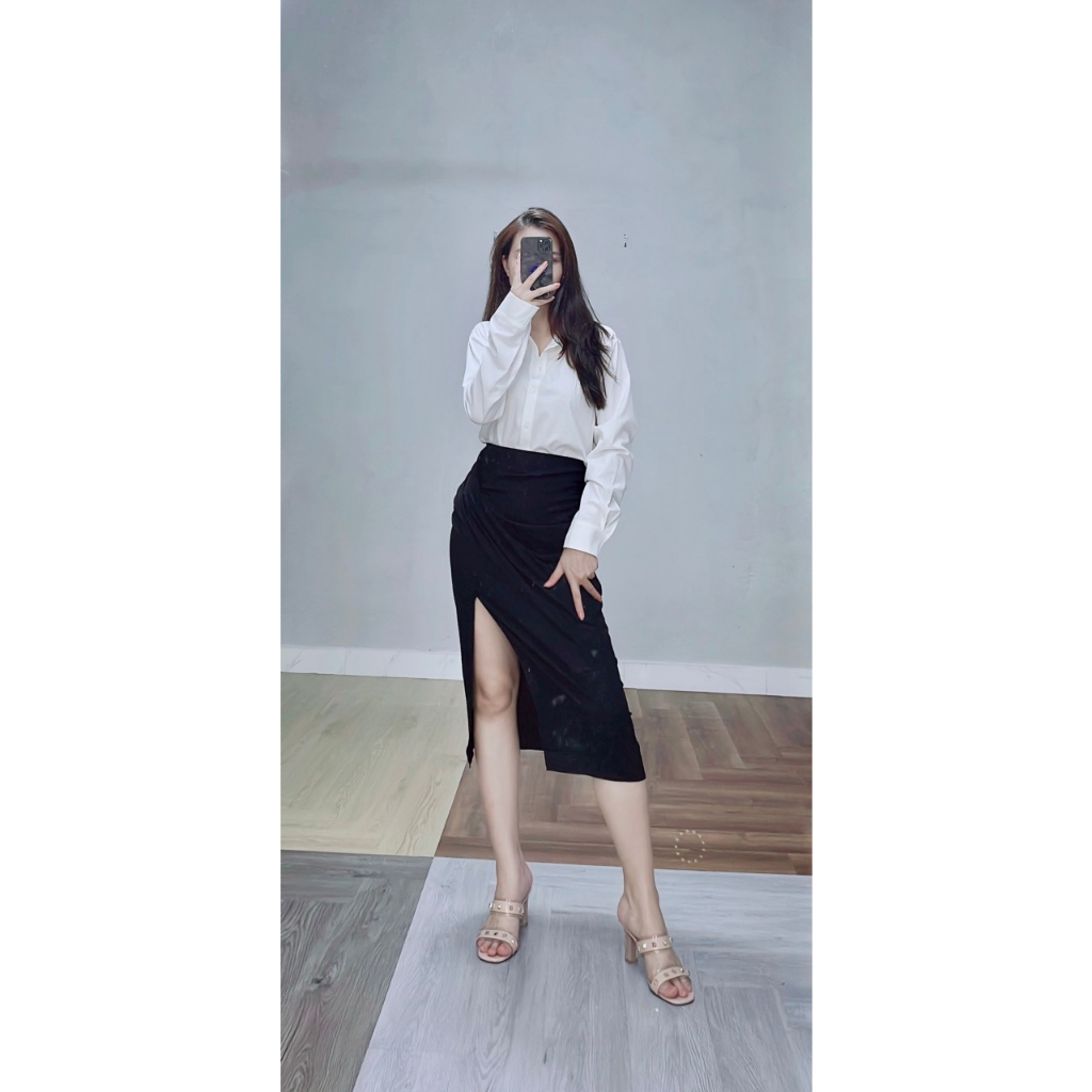 CHẤN VÁY ZARA XẺ TÀ CONG SỞ MÀU ĐEN