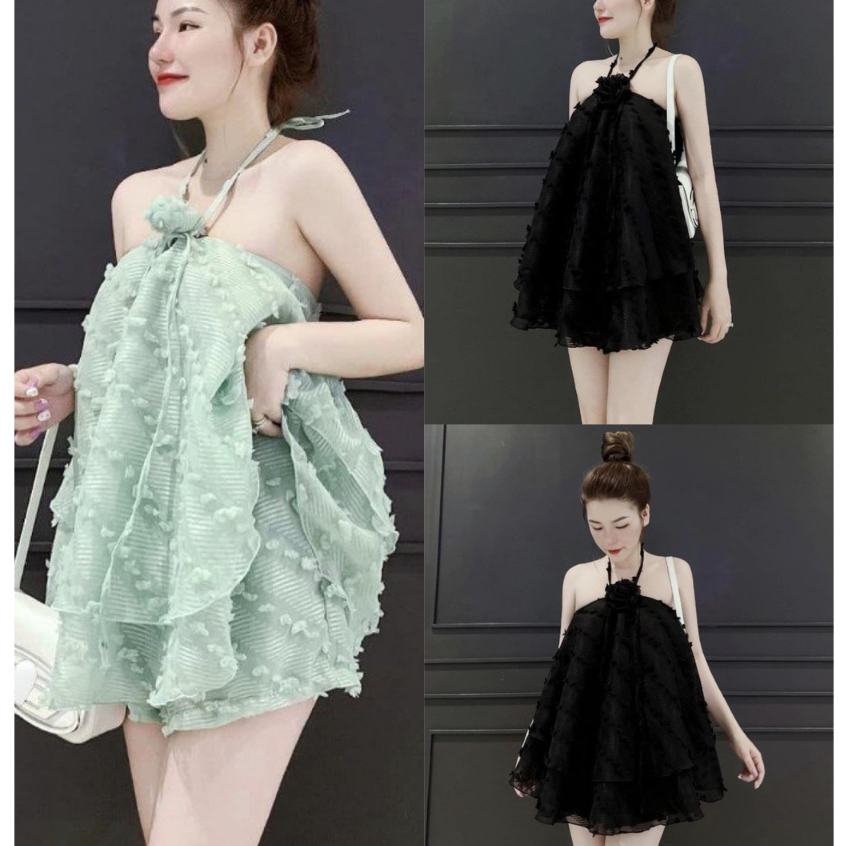 Set bộ đồ nữ áo yếm chất xô bông tiểu thư sang chảnh các nàng diện ở nhà, đi chơi mát mẻ hè