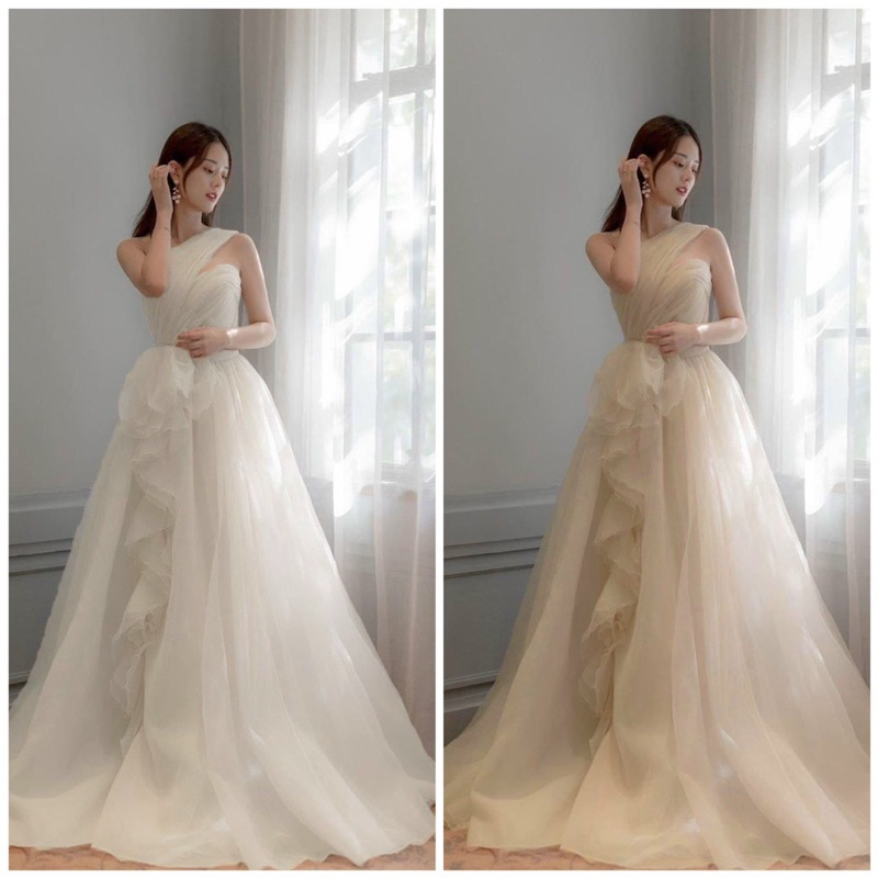 Đầm maxi cưới TRIPBLE T DRESS lưới xếp ly ngực - size S/M/L - MS227Y