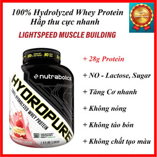 Nutrabolics Hydropure Whey Protein 4,5Lbs – 100% Hydrolyzed hấp thu cực nhanh, bổ sung Protein, phục hồi Cơ, Tăng Cơ