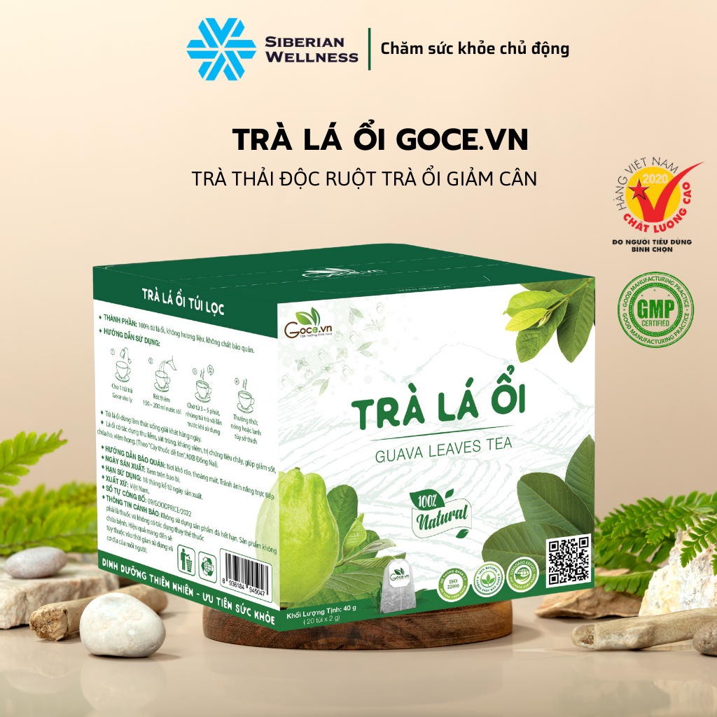Trà thải độc ruột trà ổi giảm cân, Trà lá ổi túi lọc Goce, Hộp 20 túi