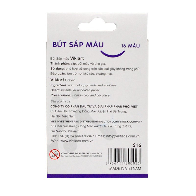 Sáp tô màu cho bé Vikiart hàng Việt Nam an toàn cho bé 8 màu - 16 màu