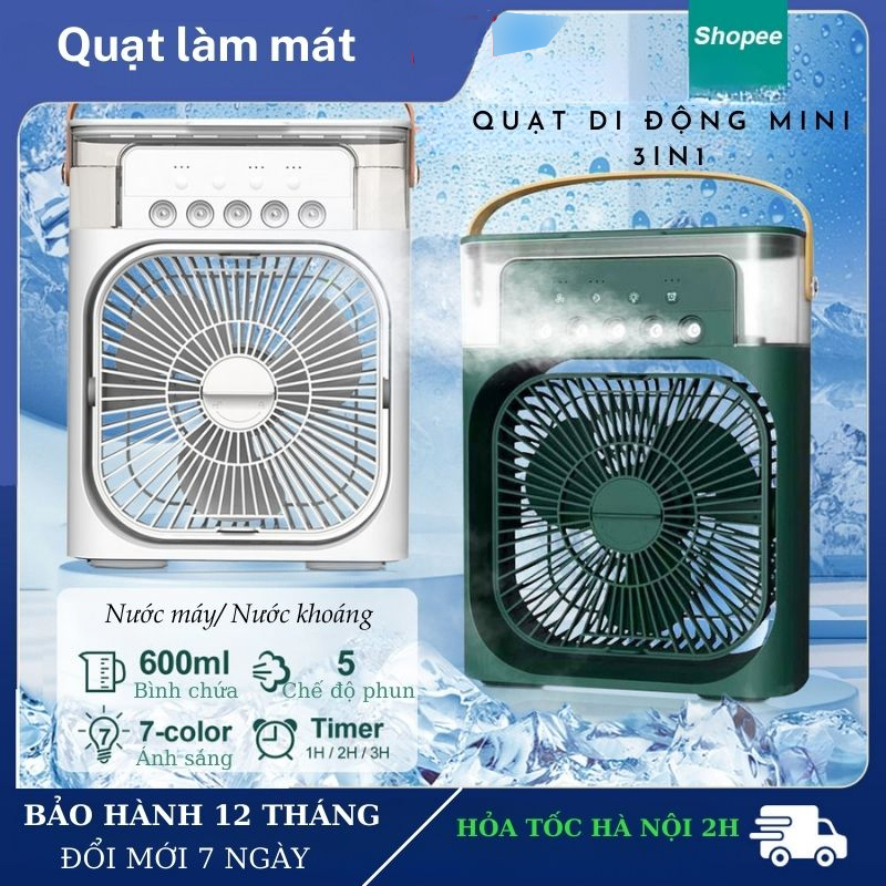 Quạt phun sương để bàn nhỏ gọn, Quạt mini để bàn tiện lợi, Có 5 vòi phun sương kèm đèn led 7 màu tùy chỉnh