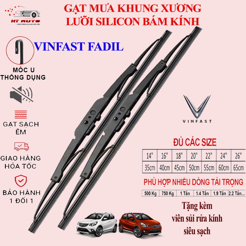 Gạt mưa ô tô Vinfast Fadil , cần gạt nước mưa oto Fadil khung xương hợp kim lưỡi silicon gạt sạch, dễ lắp đặt