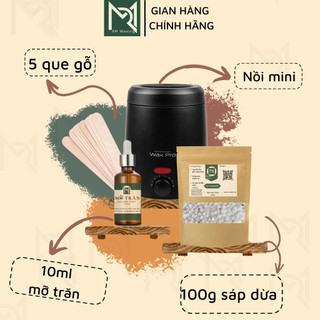Combo 100gr sáp sữa dừa + nồi nấu sáp wax lông chống dính mini rmwaxing + 30ml mỡ trăn tặng que
