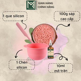Combo tiết kiệm 100gr sáp cao cấp + chén nấu sáp wax lông silicone + mỡ trăn + que silicon