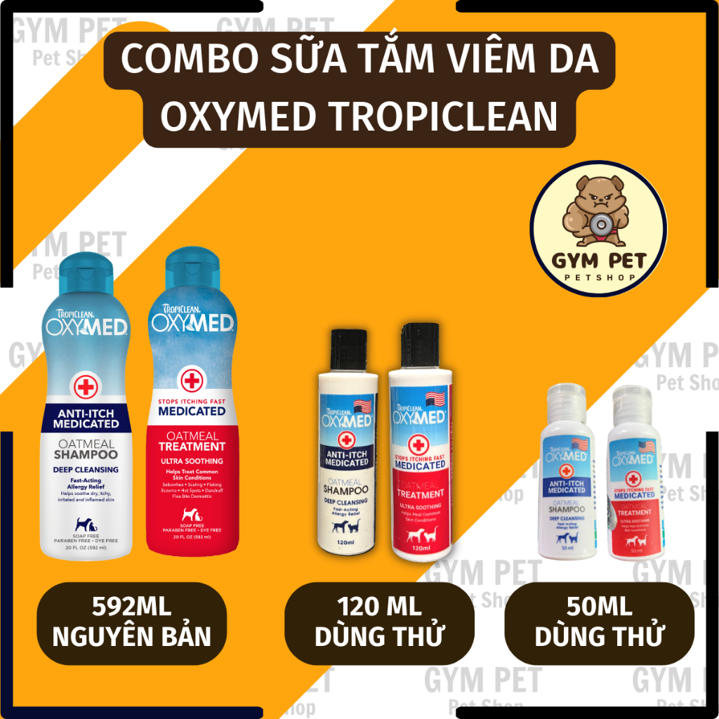 TropiClean OxyMed Sữa tắm nấm da viêm da ngứa da cho chó mèo