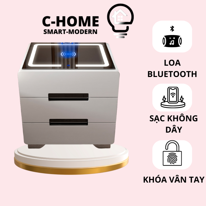 Tab đầu Giường Thông Minh C-HOME 3 ngăn,Kệ Tủ đầu giường Có Sạc Điện Thoại Không dây, đèn Led Thông Minh,USB,kt 50*40*60
