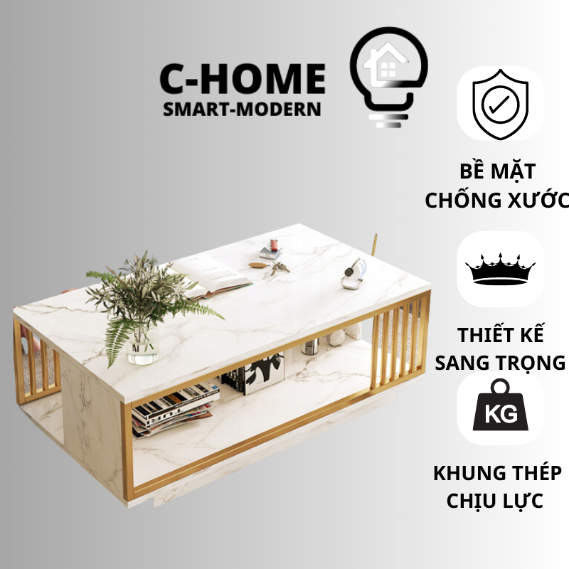 (MỚI NHẤT) Bàn Trà Phòng Khách C-HOME hình hộp chữ nhật đa năng , bàn trà sofa mặt gỗ Vân đá cẩm thạch hiện đại.