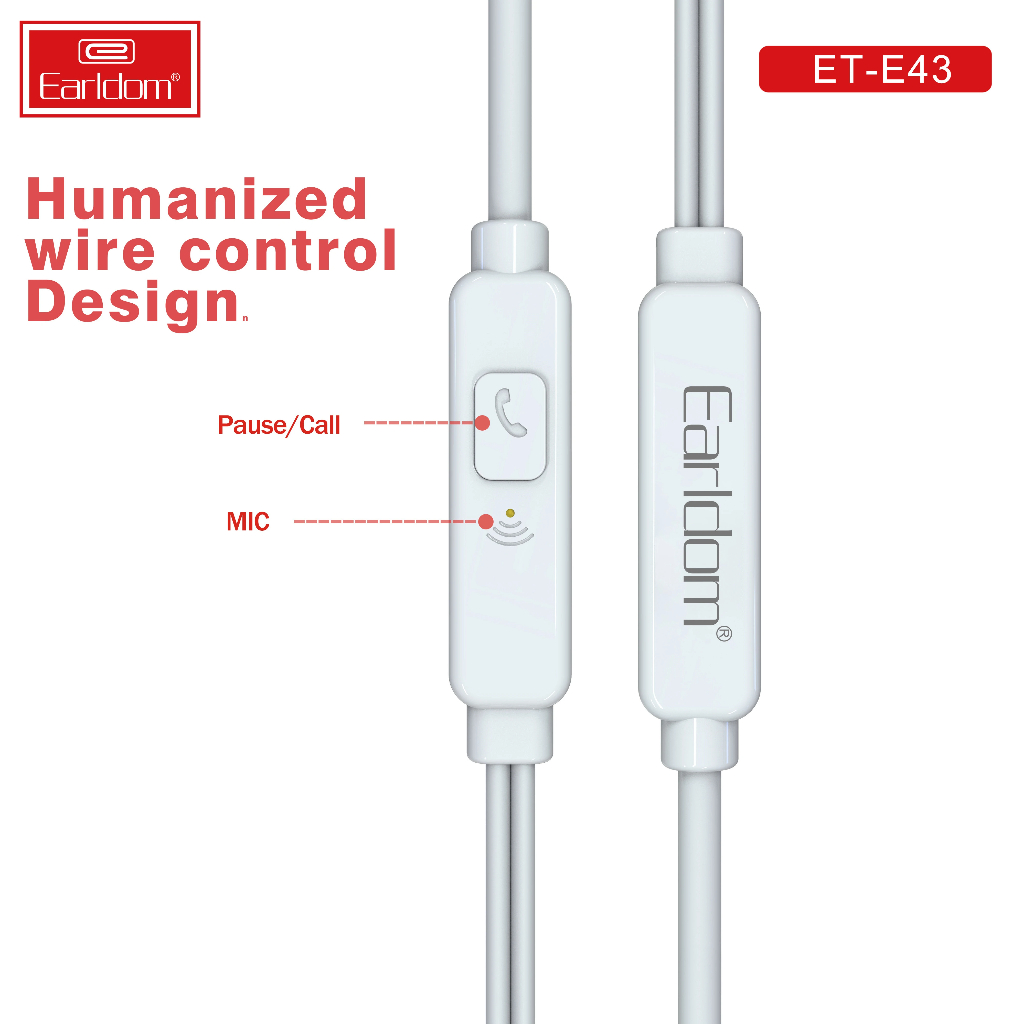 Tai nghe có dây Earldom E43 sử dụng jack 3.5 âm thanh sôi động dây dài 120cm