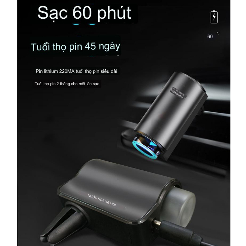 Máy phun sương hương thơm thông minh & cấp ẩm phù hợp cho các dòng xe hơi, ô tô - kẹp khe gió, máy khuếch tán tinh dầu
