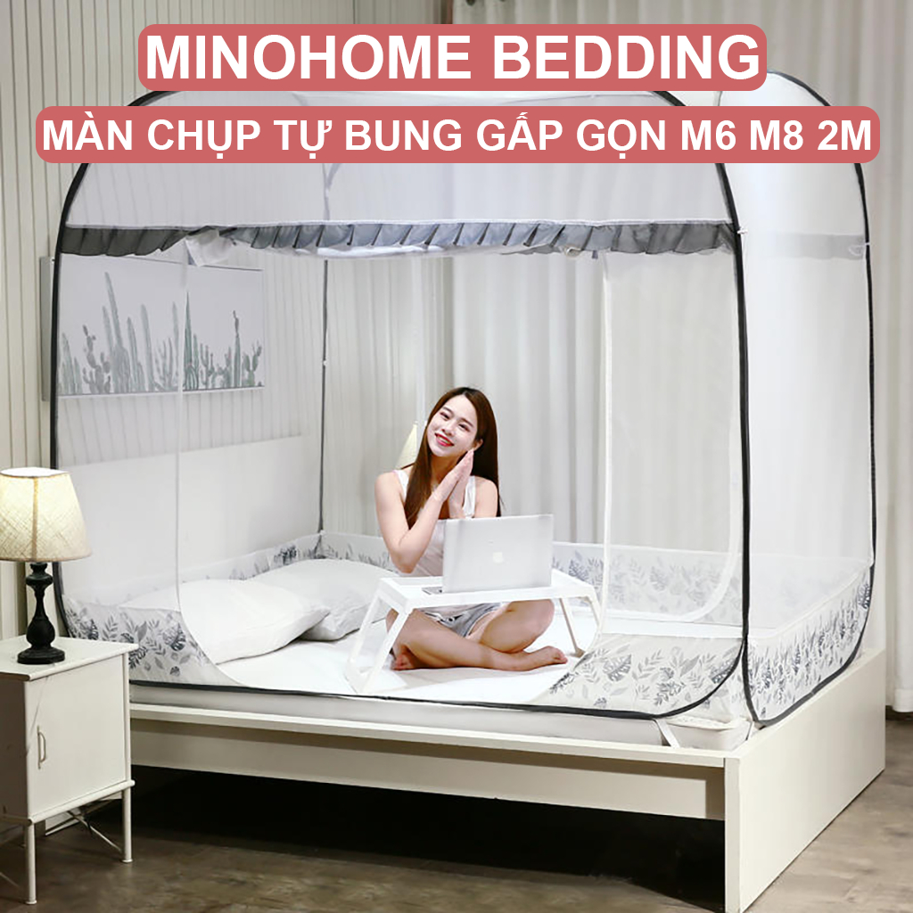 Màn Chụp Tự Bung gấp gọn cao cấp 1M6 1M8 2M, Màn Chụp Đỉnh Vuông chống muỗi tiện lợi sử dụng cho mọi gia đình
