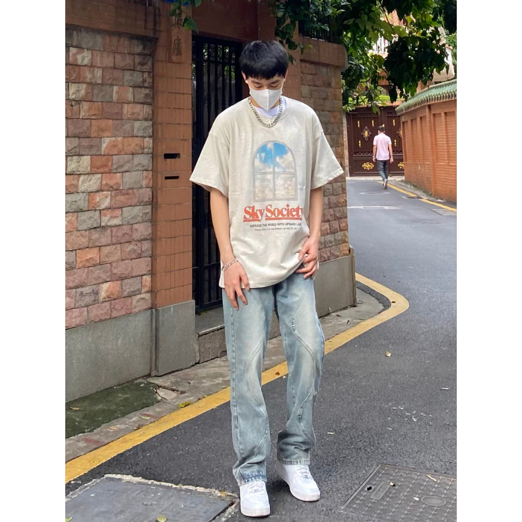 Quần jean Nam nữ phối vân họa tiết sóng mềm mại local brand Miuzi DT155 | BigBuy360 - bigbuy360.vn