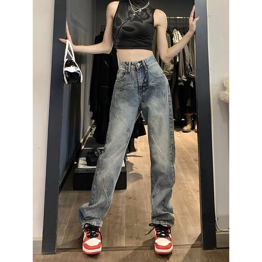 Quần jean Nam nữ phối vân họa tiết sóng mềm mại local brand Miuzi DT155 | BigBuy360 - bigbuy360.vn