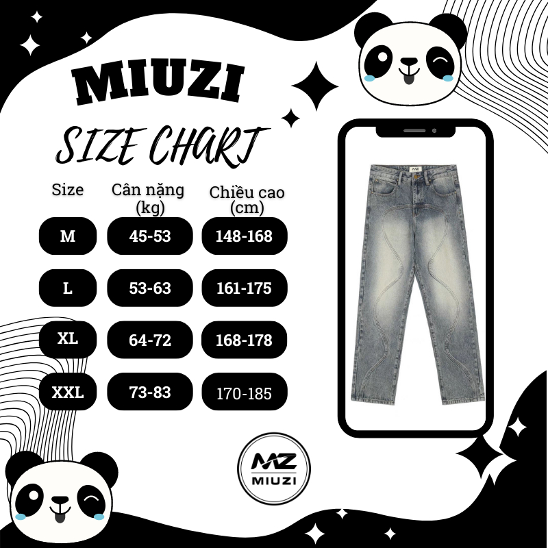Quần jean Nam nữ phối vân họa tiết sóng mềm mại local brand Miuzi DT155 | BigBuy360 - bigbuy360.vn