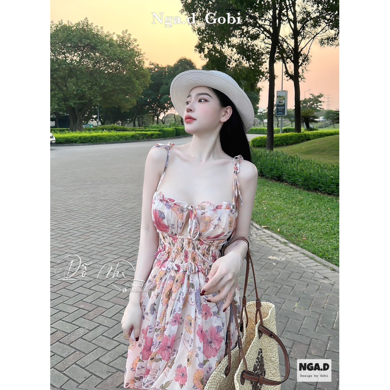 Váy hoa maxi chun eo dáng dài