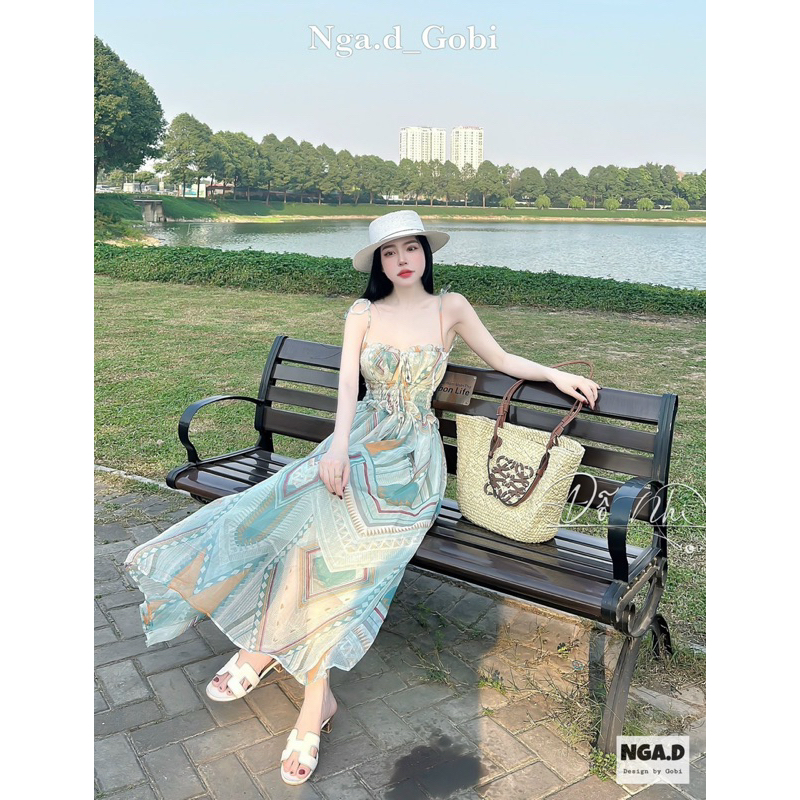 Váy hoa maxi chun eo dáng dài