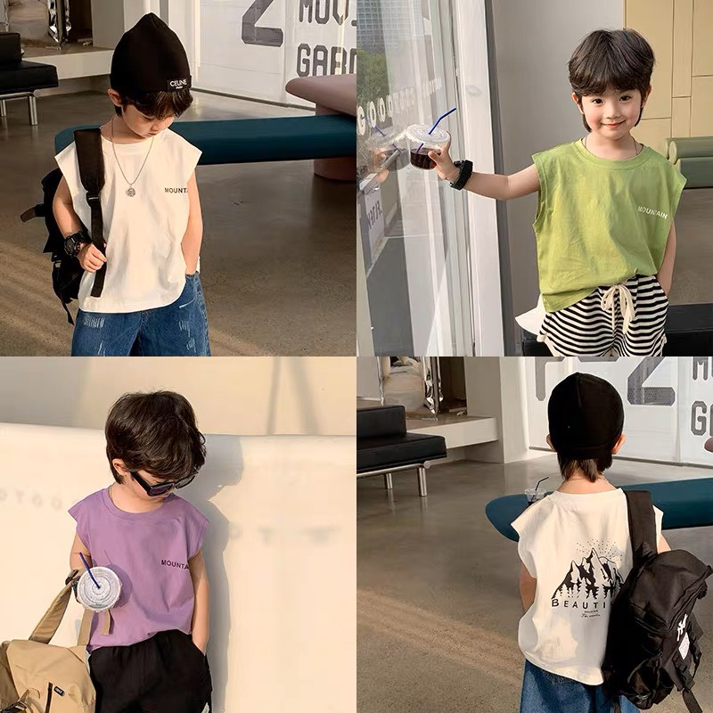 ￼Áo phông trẻ em, áo thun ba lỗ cho bé trai, áo thun 3 lỗ cho bé gái cotton mềm mịn 9-35kg hàng quảng châu cao cấp