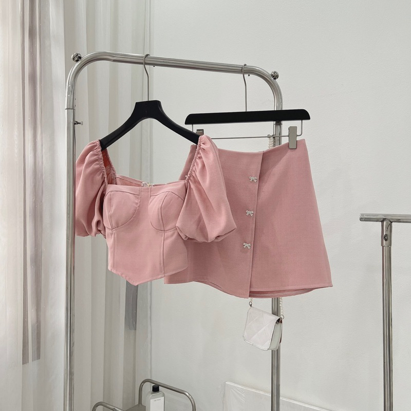 (CÓ HÀNG SAU 2 NGÀY) SET TIỂU THƯ CÚP NGỰC TAY BỒNG MIX CHÂN VÁY KHUY ĐÁ ĐỦ SIZE