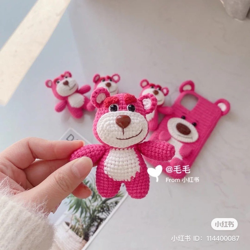 Móc khoá gấu dâu losto len handmade