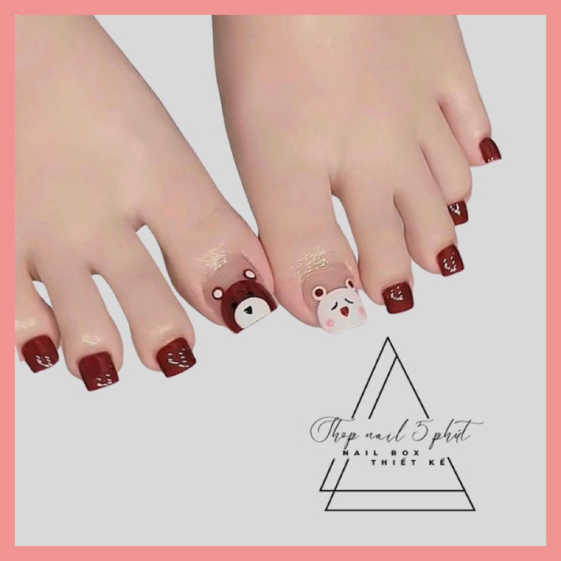 Bộ 24 móng chân giả - (hình thật) nail box sơn gel gấu vẽ gel kèm keo dũa