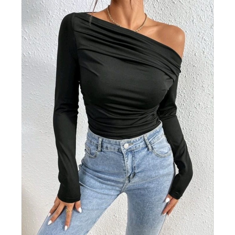 Pass áo bodysuit đen tay dài s