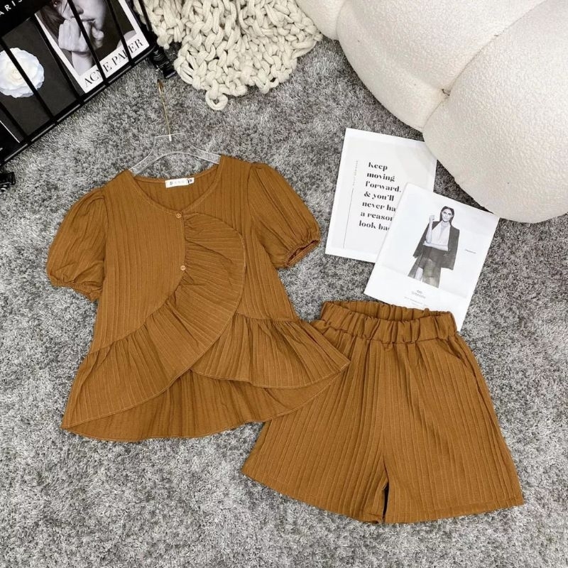 Set đũi gân tiểu thư, bộ đùi áo viền bèo tay phồng bigsize 60-100kg