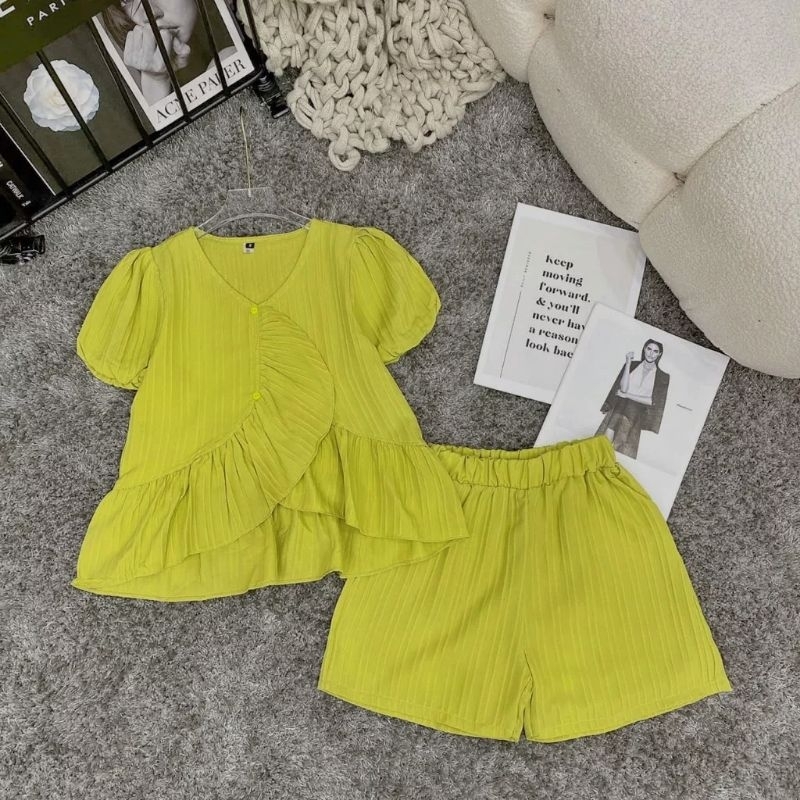 Set đũi gân tiểu thư, bộ đùi áo viền bèo tay phồng bigsize 60-100kg