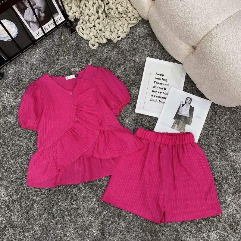 Set đũi gân tiểu thư, bộ đùi áo viền bèo tay phồng bigsize 60-100kg