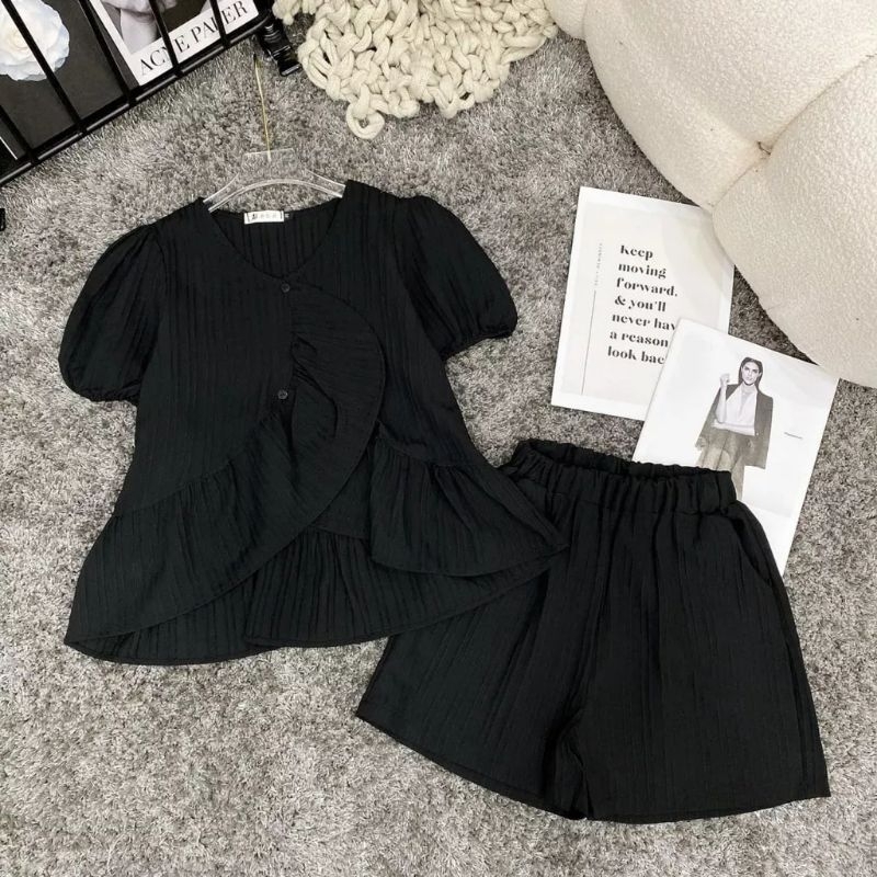 Set đũi gân tiểu thư, bộ đùi áo viền bèo tay phồng bigsize 60-100kg