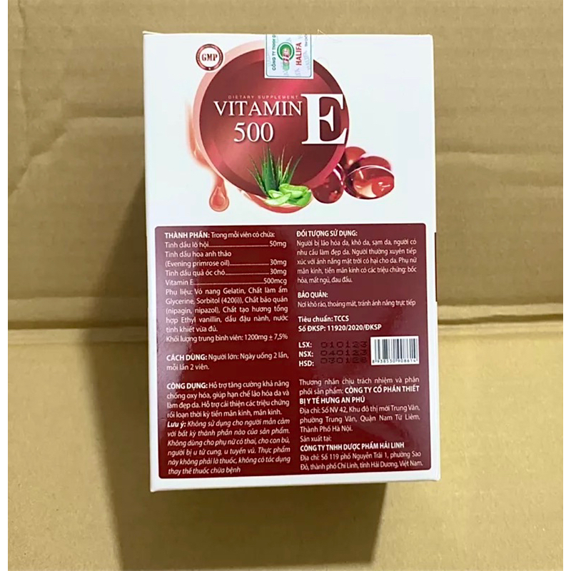 Hộp 60 Viên uống sáng da VITAMIN E đỏ Vitamin E500 Tinh dầu hoa anh thảo tinh dầu óc chó - Vitamin E 500 Giúp làm đẹp da