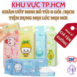  Set 8 gói khăn giấy ướt mini bỏ túi tiện dụng, bịch khăn ướt bỏ túi siêu nhỏ, thiết kế bao bì dễ thương