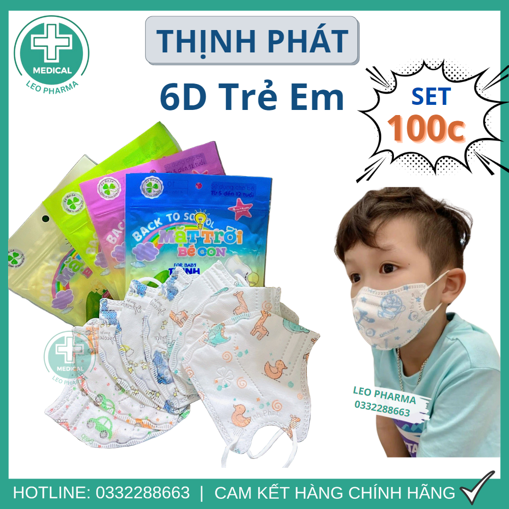 [Set 100 Cái] Khẩu Trang Trẻ Em 6D Kid Thịnh Phát (Mặt Trời Bé Con) Chính Hãng Dày Dặn Thoáng Khí