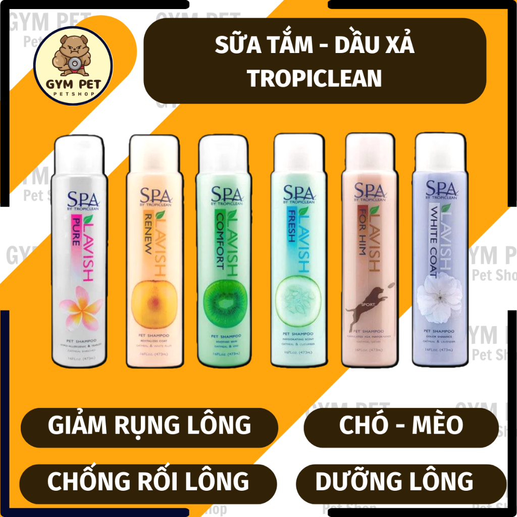 Sữa tắm và dầu xả Tropiclean dưỡng lông cao cấp cho chó mèo - đủ mùi hương - SPA Tropiclean - Size Dùng Thử