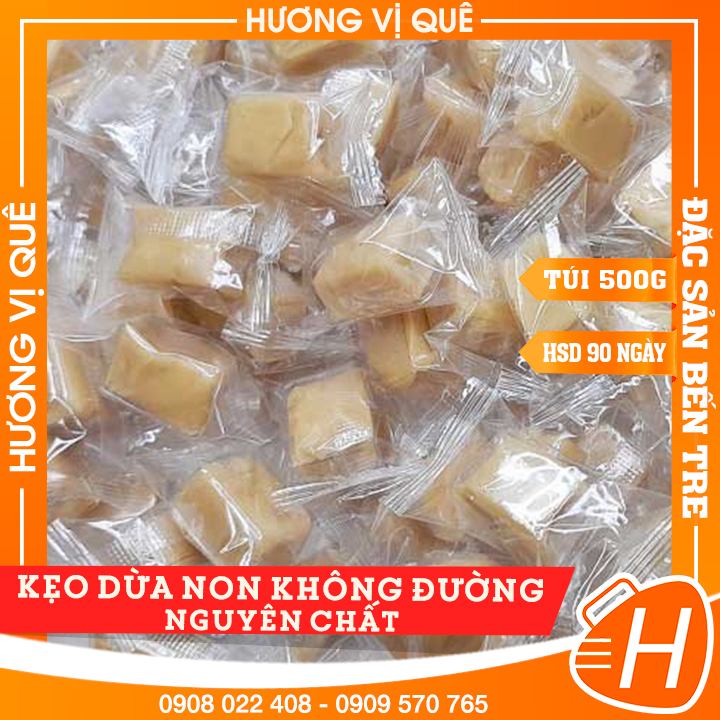 Kẹo Dừa Non Không Đường Nguyên Chất - Túi 500g - Đặc Sản Bến Tre
